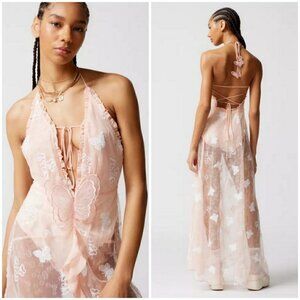 💕FOR LOVE & LEMONS💕 Beckett Butterfly Maxi Dress  ~ Pink XS NWT Y2K Fairy